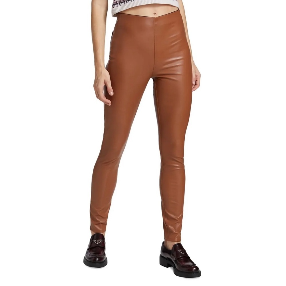 rag & bone Cognac Nina Faux Leather Pull On Skinny Pants size extra large - Picture 1 of 7